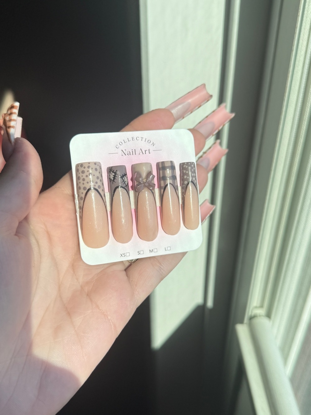 Nude Pink French Tip Press-On Nail Set with Accent Designs
